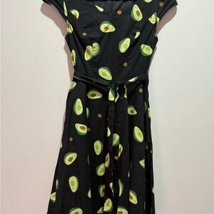 Avocado Print Black Midi Dress